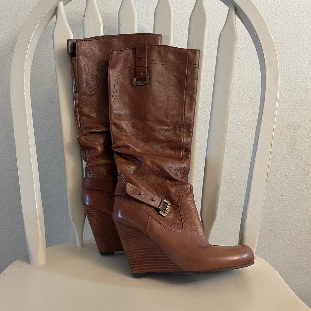 Guess knee high wedge heeled boot